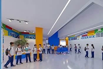 Corredor da unidade Grande Dirceu com alunos